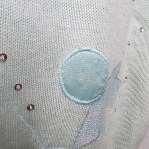 Shenanigans Knit Pullover Geometric Appliques Large Pastel Green Vintage 1980s - Picture 3 of 10